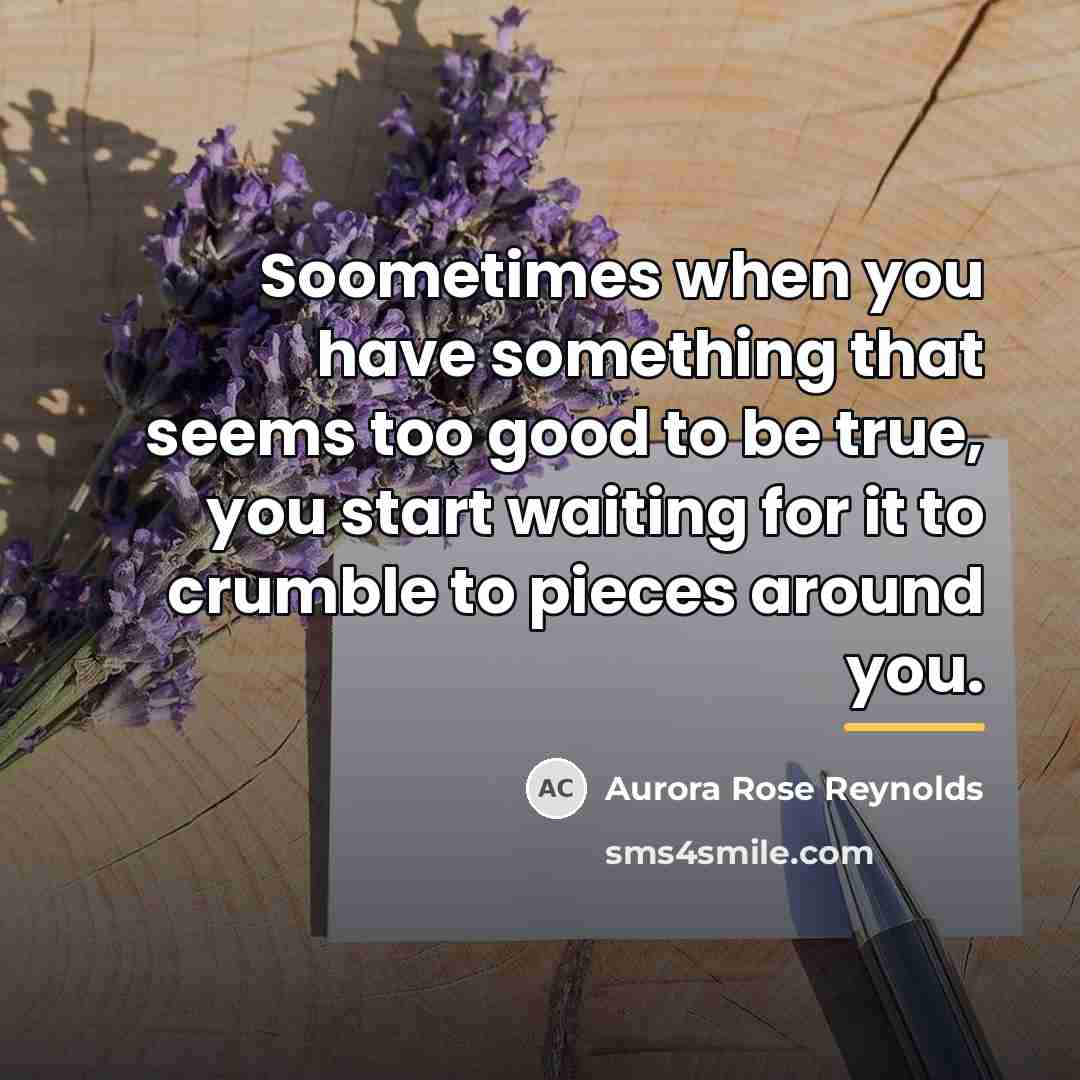 “Soometimes when you have something that seems too good to…” quote by Aurora Rose Reynolds