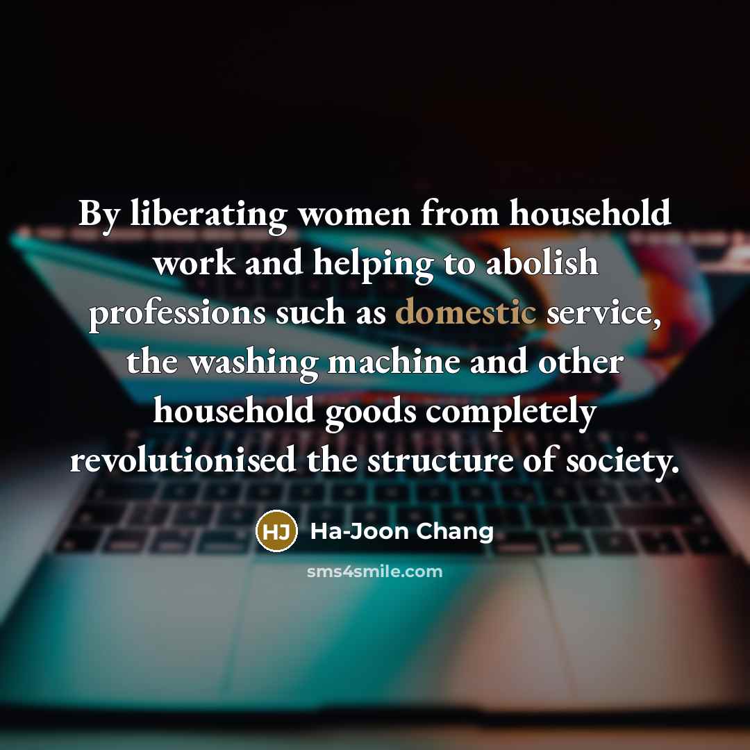 “By liberating women from household work and helping to abolish…” quote by Ha-Joon Chang