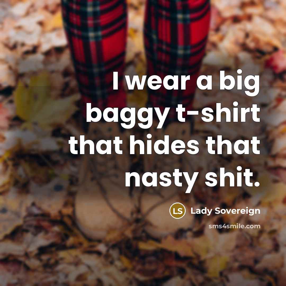 “I wear a big baggy t-shirt that hides that nasty…” quote by Lady Sovereign