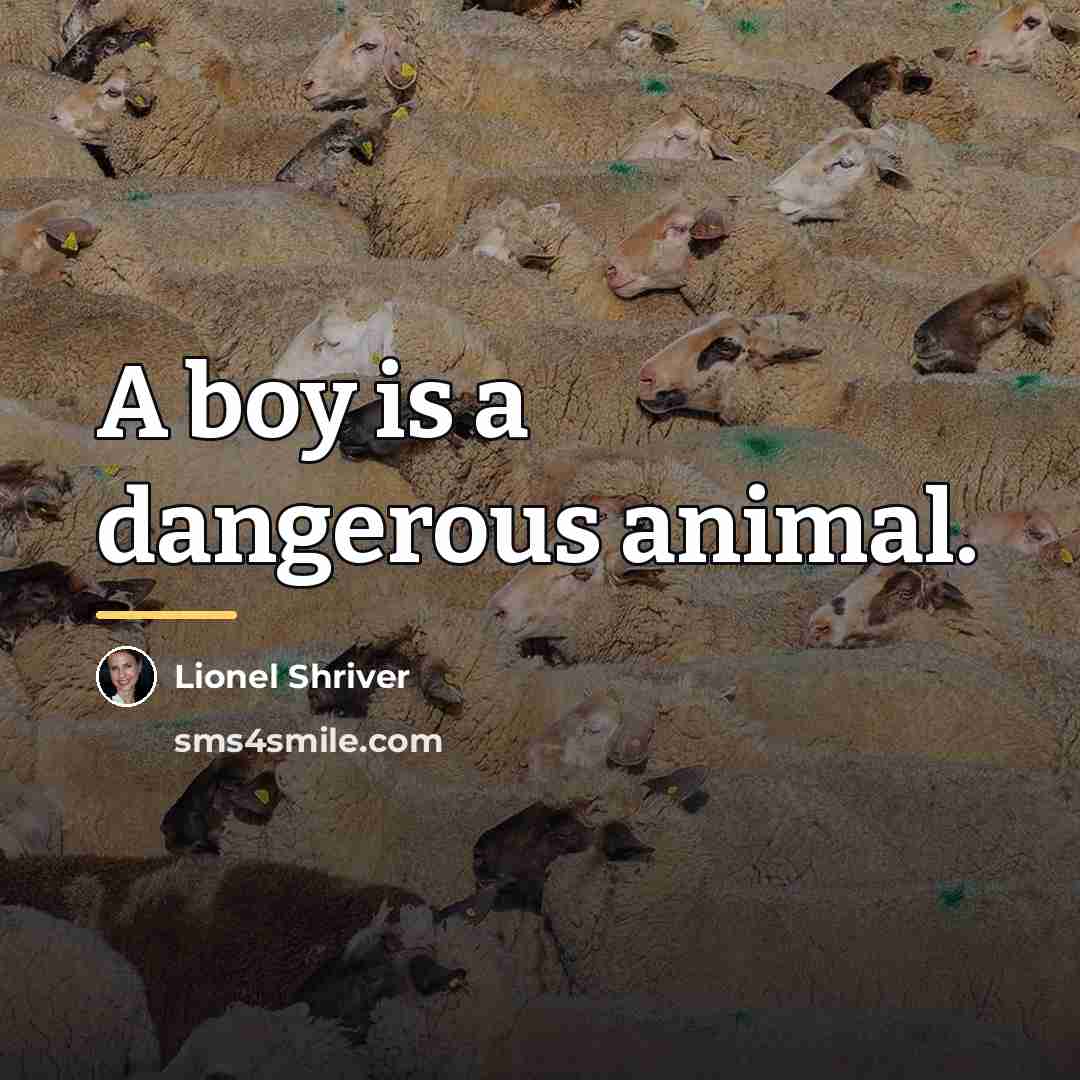 “A boy is a dangerous animal.…” quote by Lionel Shriver