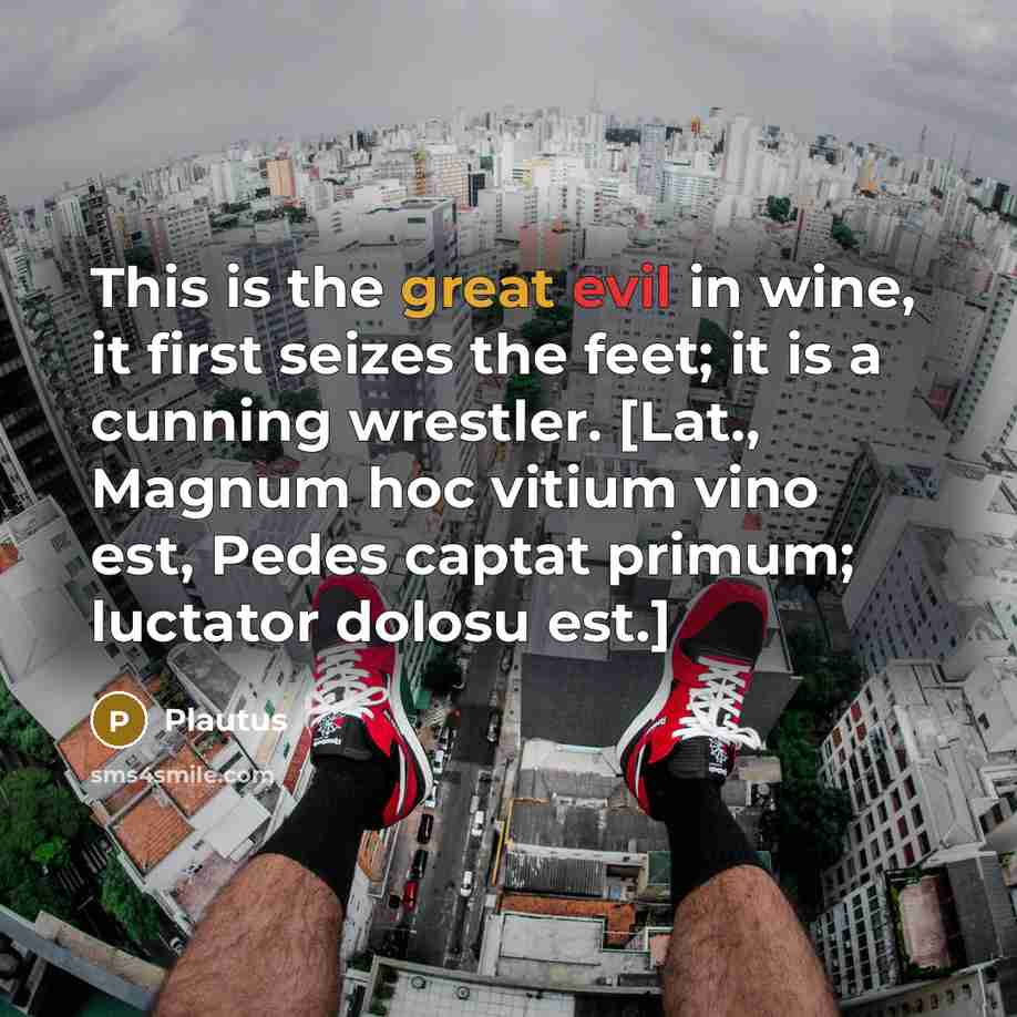 “This is the great evil in wine, it first seizes…” quote by Plautus