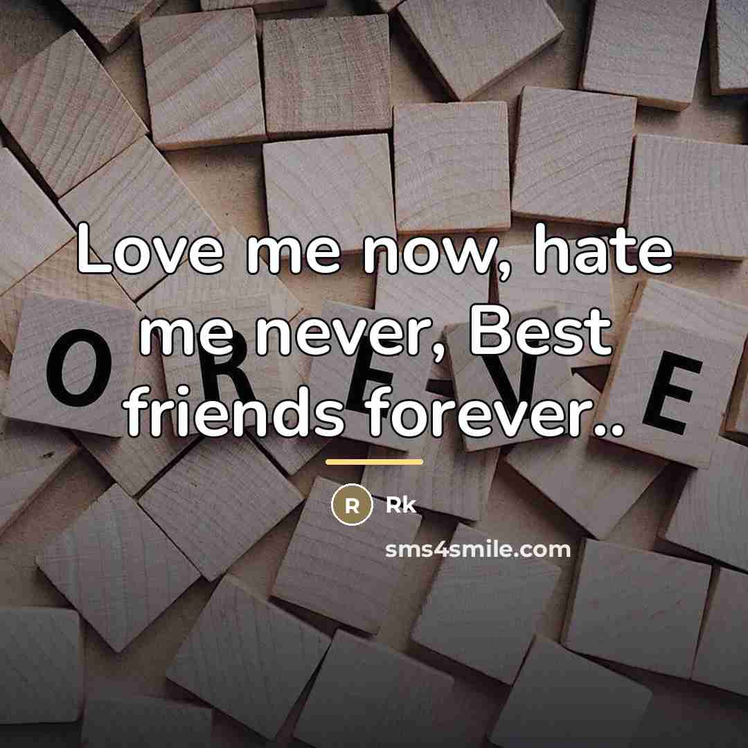 “Love me now, hate me never, Best friends forever..…” quote by Rk