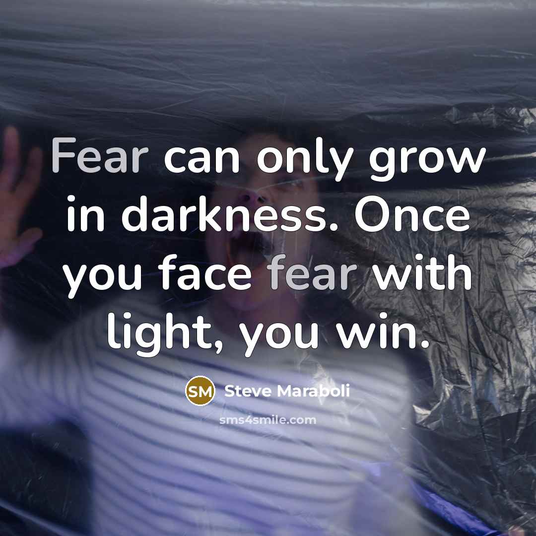 “Fear can only grow in darkness. Once you face fear…” quote by Steve Maraboli