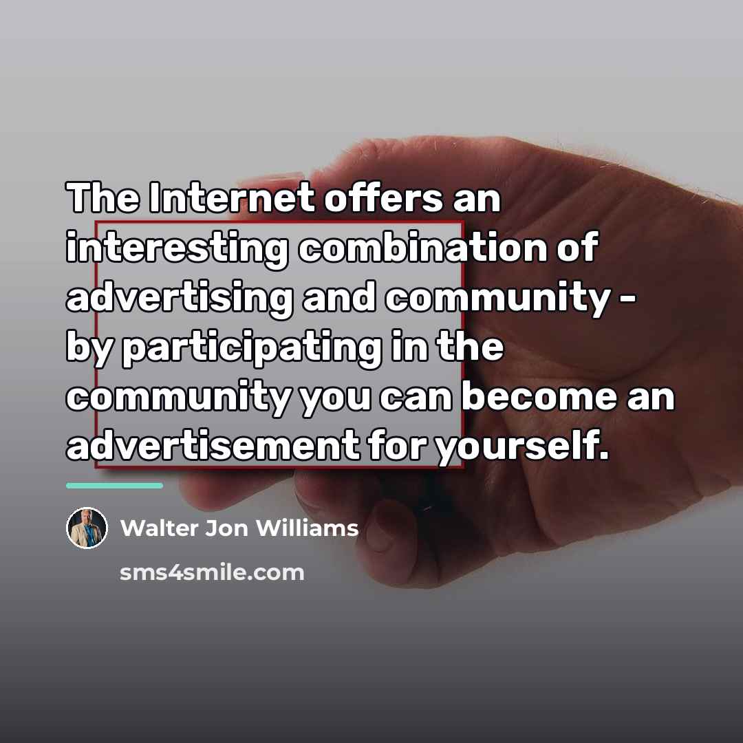 “The Internet offers an interesting combination of advertising and community…” quote by Walter Jon Williams
