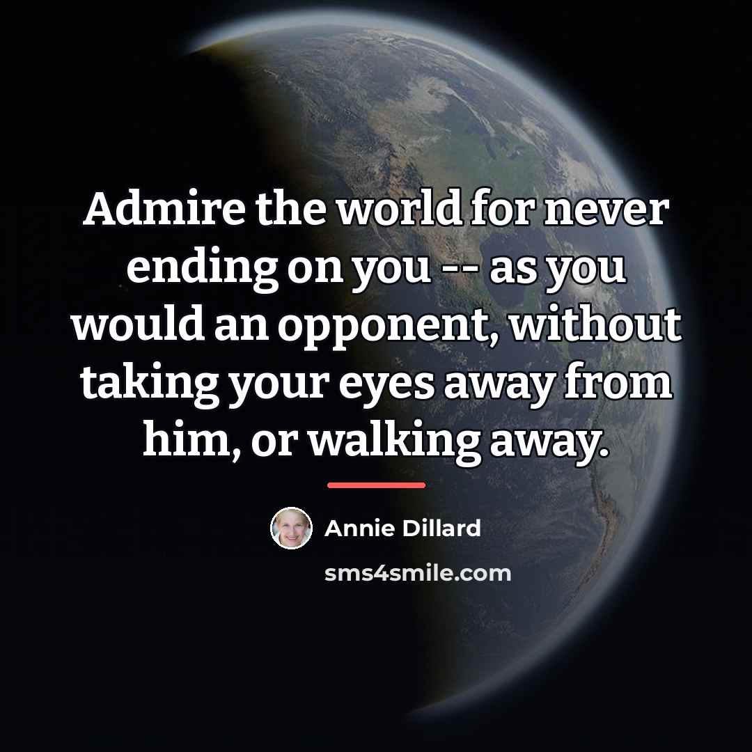 “Admire the world for never ending on you -- as…” quote by Annie Dillard