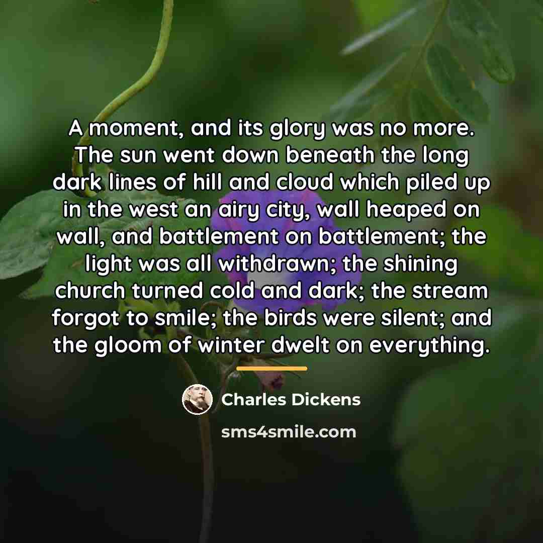 “A moment, and its glory was no more. The sun…” quote by Charles Dickens