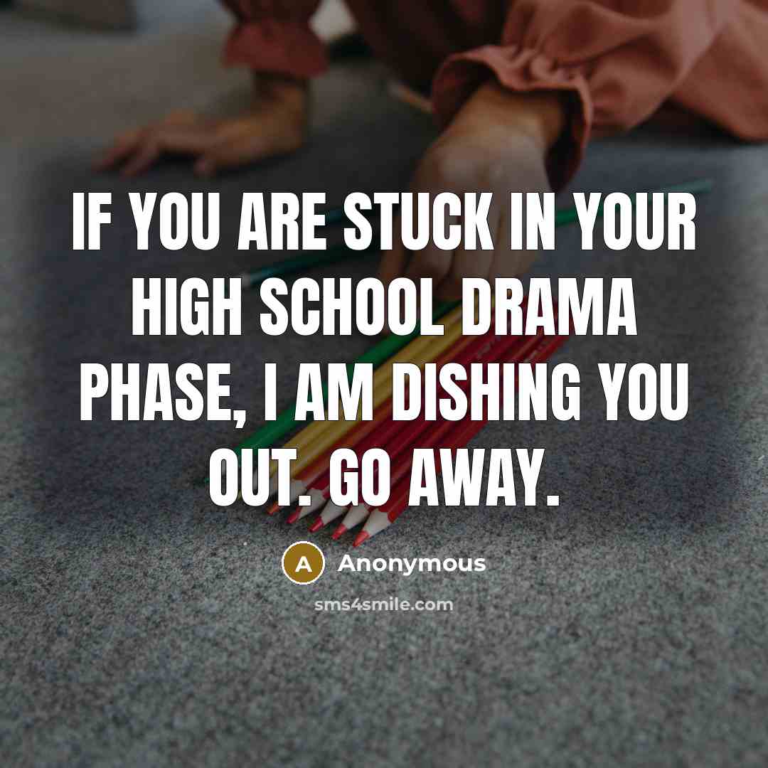 “If you are stuck in your high school drama phase, I am dishing you out. Go away.” quote by Anonymous