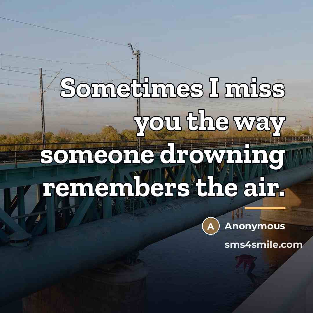 “Sometimes I miss you the way someone drowning remembers the…” quote by Anonymous