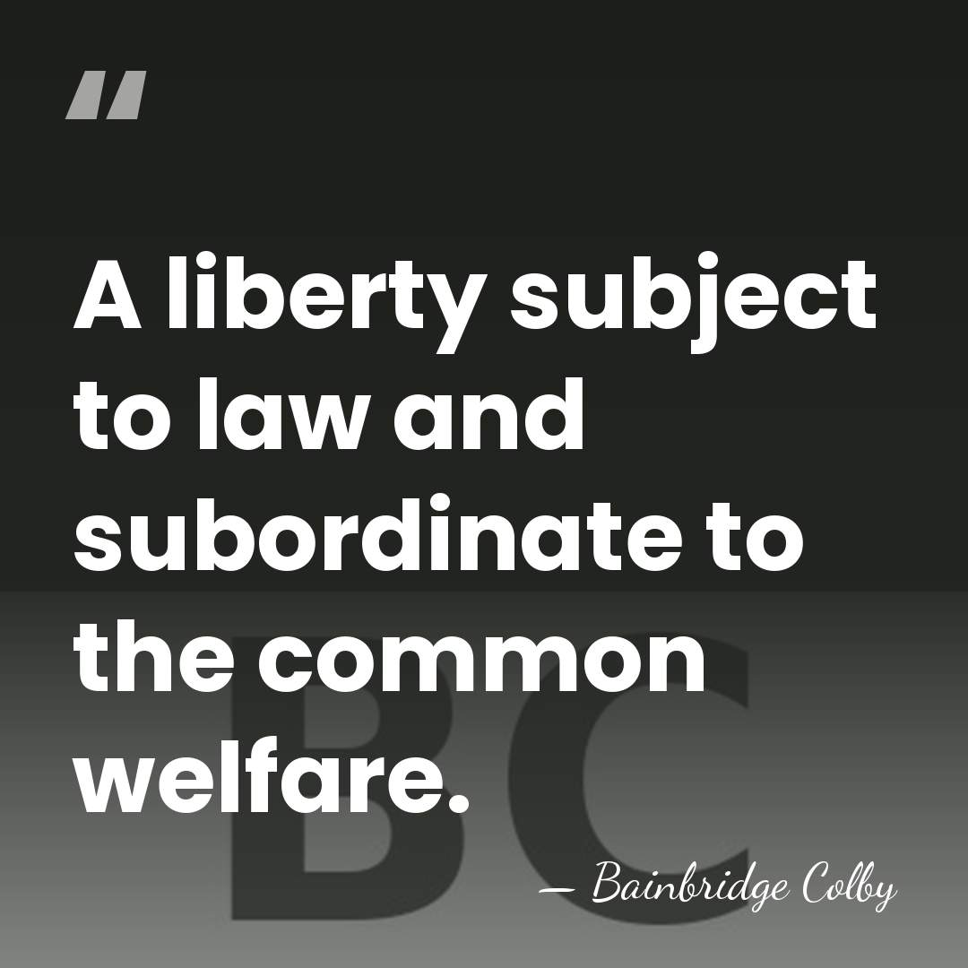 A liberty subject to law and subordinate to the common welfare. - Bainbridge Colby