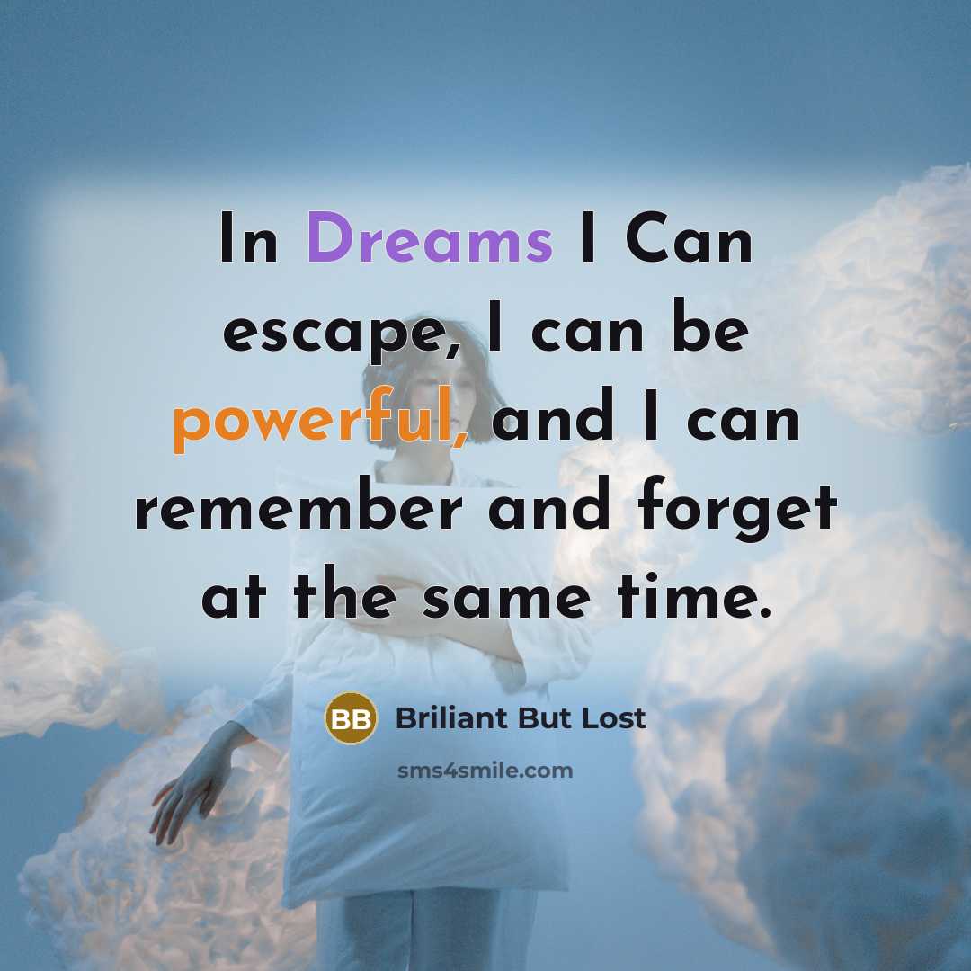 “In Dreams I Can escape, I can be powerful, and I can remember and forget at the same time.” quote by Briliant But Lost