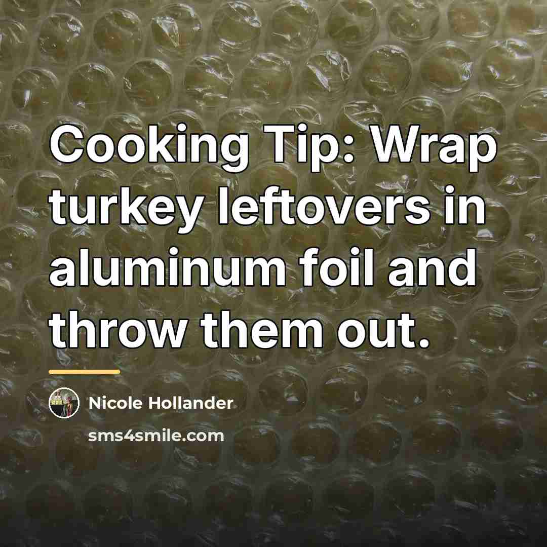 “Cooking Tip: Wrap turkey leftovers in aluminum foil and throw…” quote by Nicole Hollander