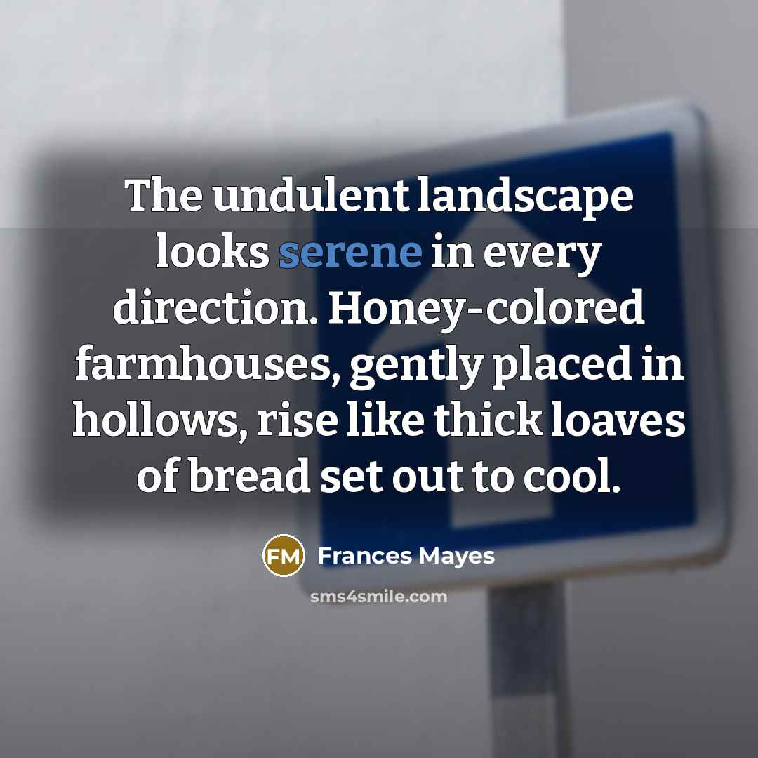 “The undulent landscape looks serene in every direction. Honey-colored farmhouses,…” quote by Frances Mayes