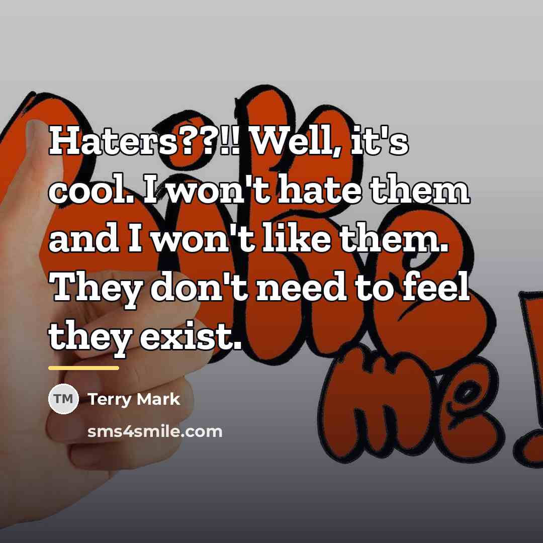 “Haters??!! Well, it's cool. I won't hate them and I…” quote by Terry Mark