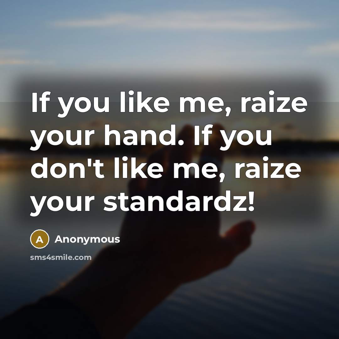 “If you like me, raize your hand. If you don't like me, raize your standardz!” quote by Anonymous