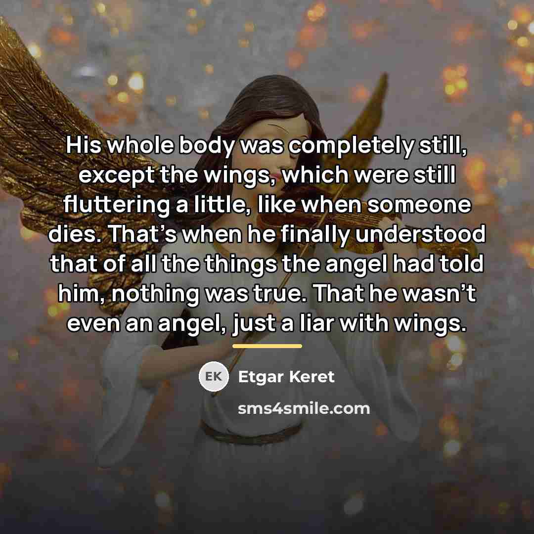 “His whole body was completely still, except the wings, which…” quote by Etgar Keret