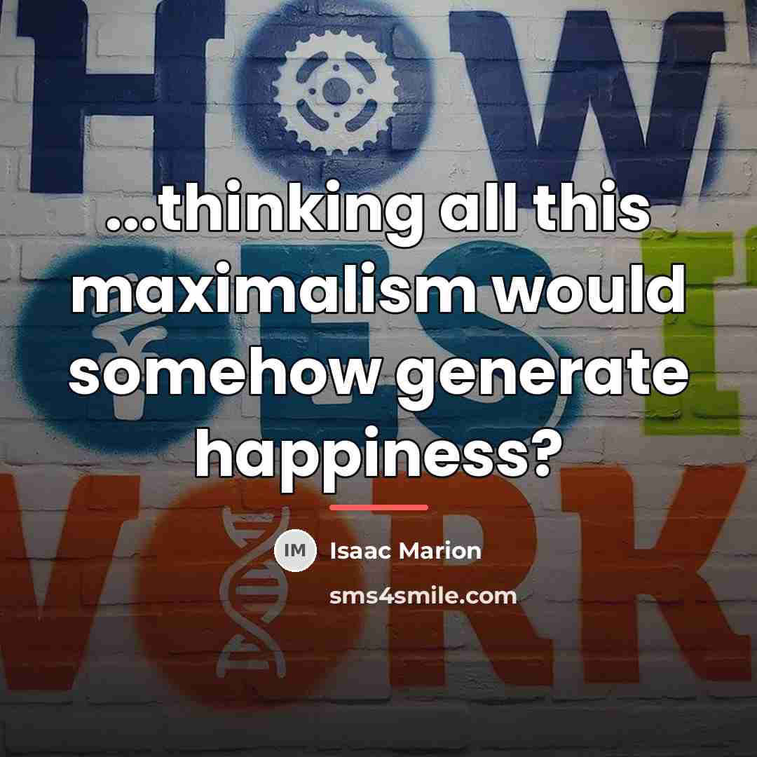 “...thinking all this maximalism would somehow generate happiness?…” quote by Isaac Marion