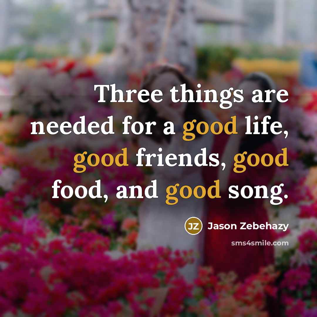 “Three things are needed for a good life, good friends,…” quote by Jason Zebehazy