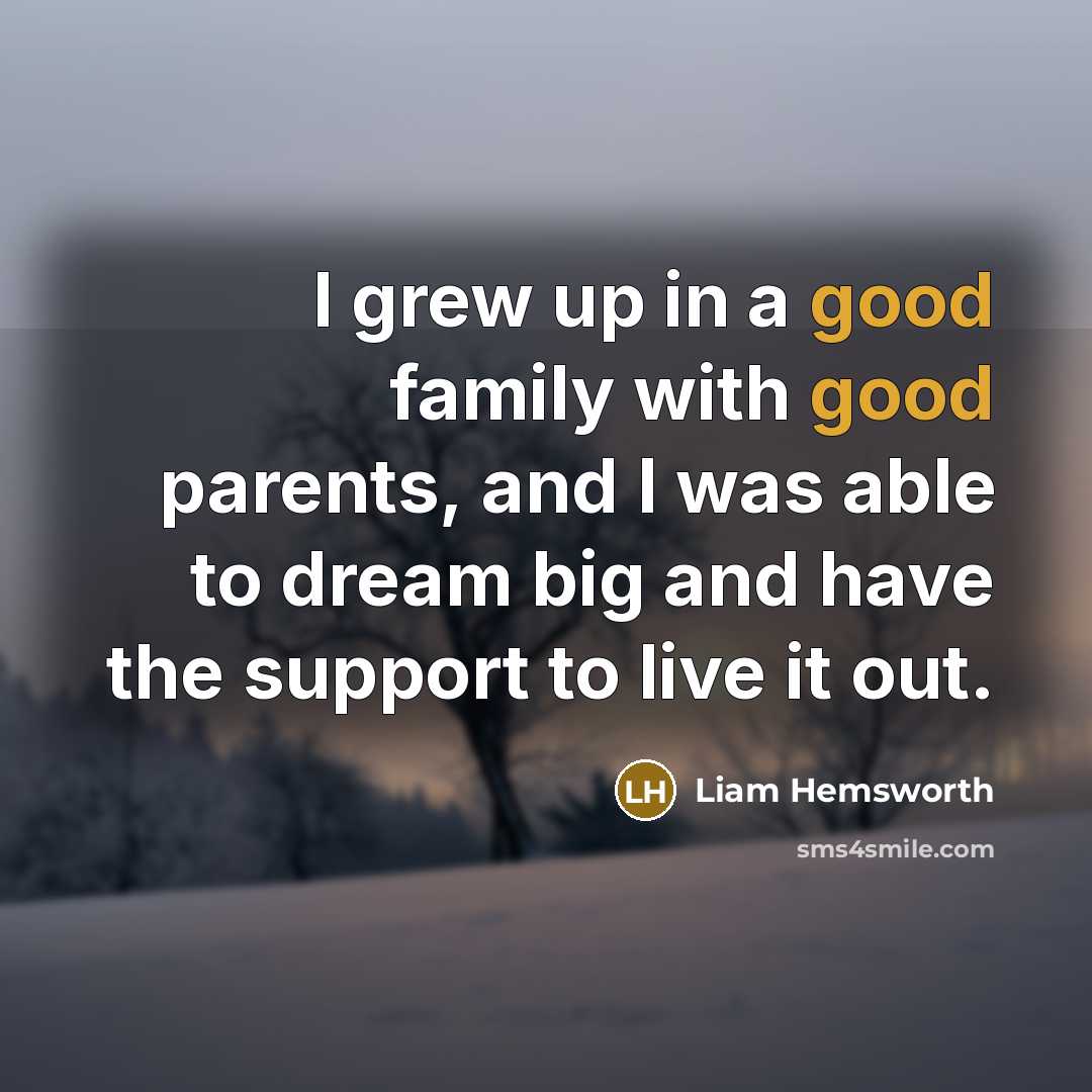 “I grew up in a good family with good parents,…” quote by Liam Hemsworth