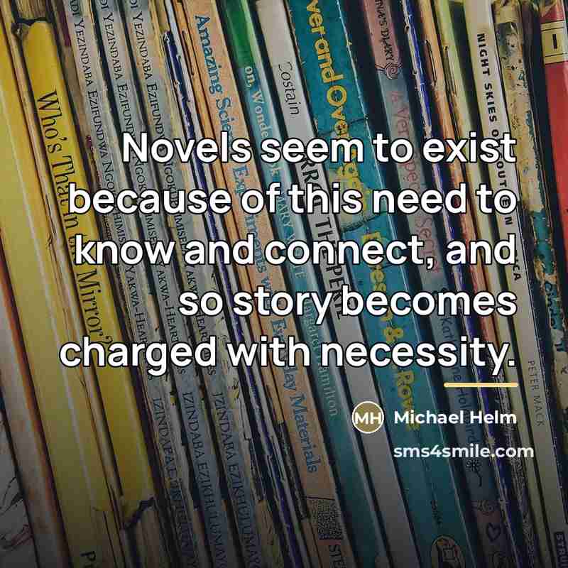 “Novels seem to exist because of this need to know…” quote by Michael Helm