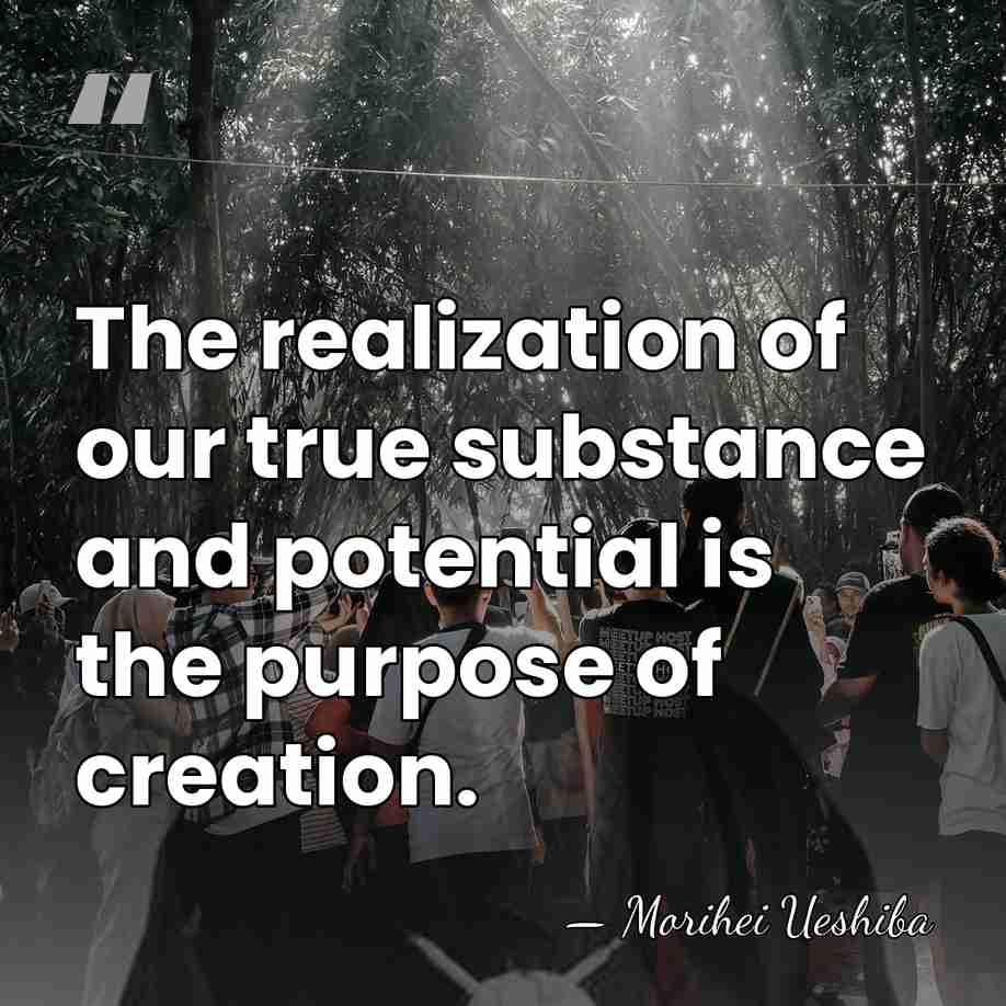 The realization of our true substance and potential is the purpose of&hellip; - Morihei Ueshiba
