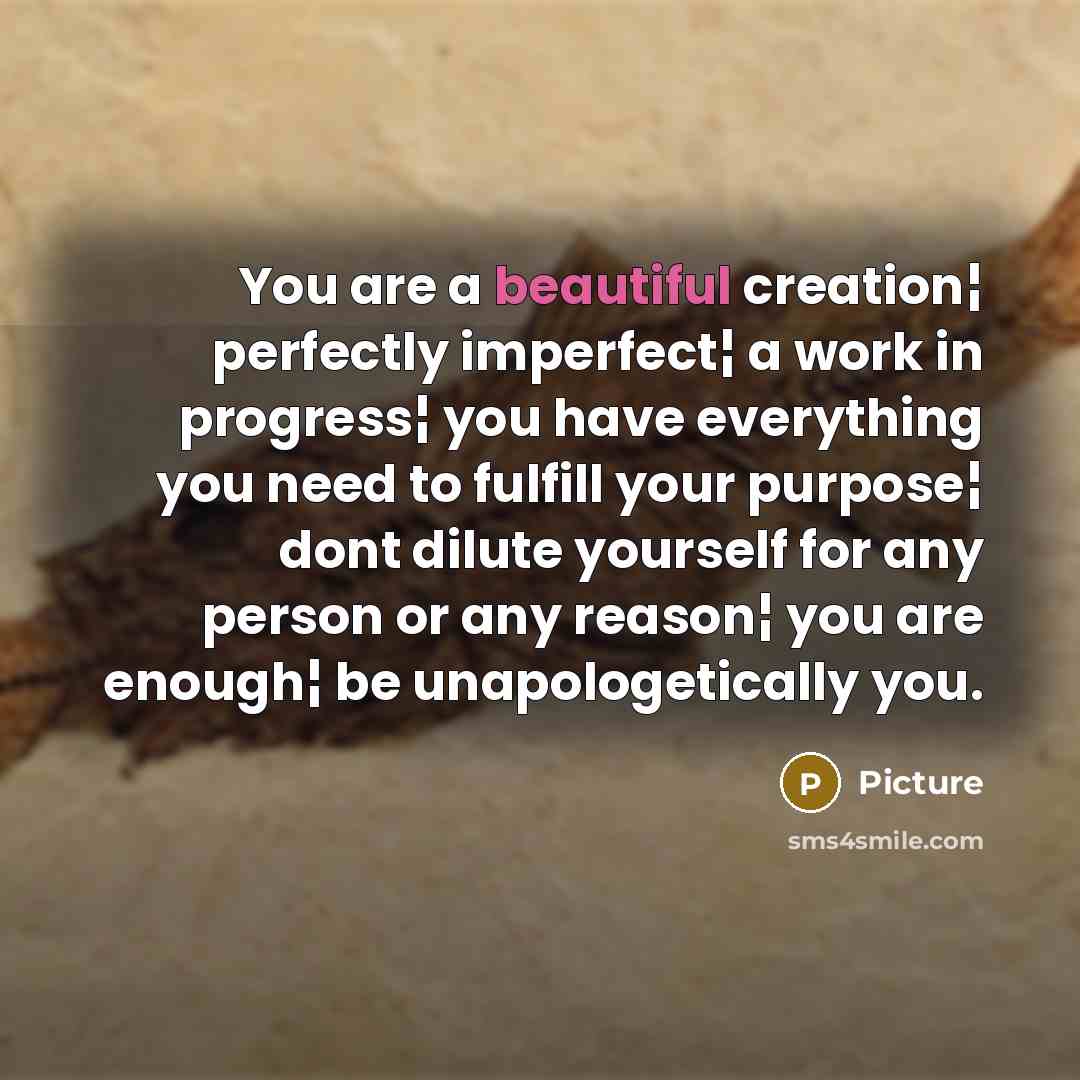 “You are a beautiful creation¦ perfectly imperfect¦ a work in…” quote by Picture