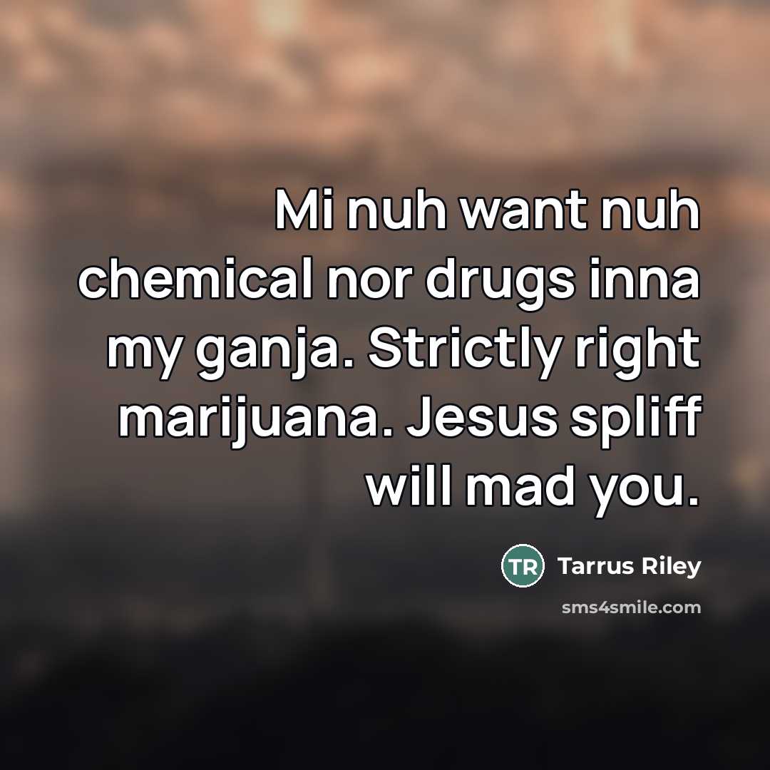 “Mi nuh want nuh chemical nor drugs inna my ganja.…” quote by Tarrus Riley