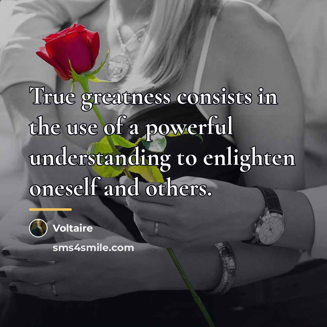 “True greatness consists in the use of a powerful understanding…” quote by Voltaire