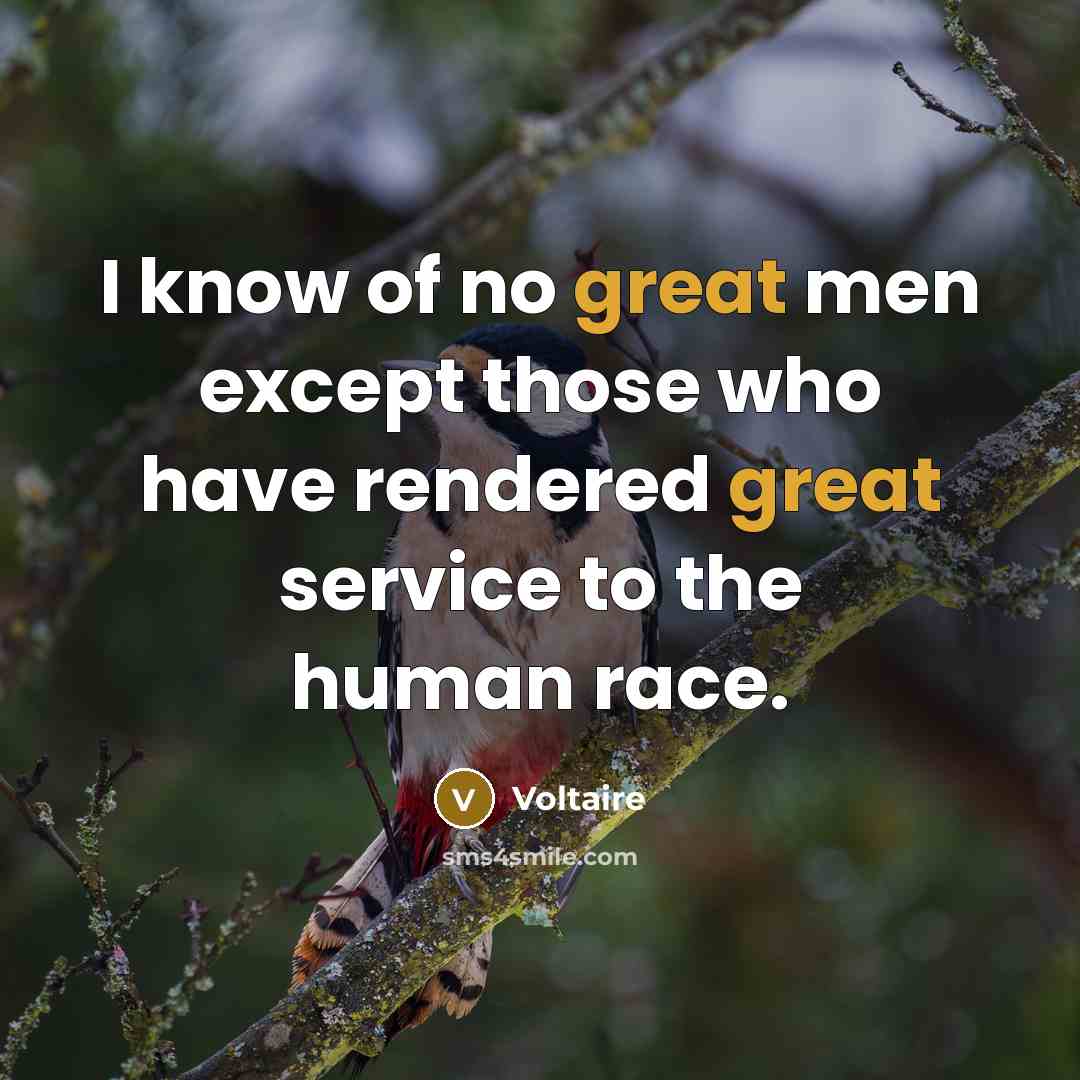 “I know of no great men except those who have…” quote by Voltaire