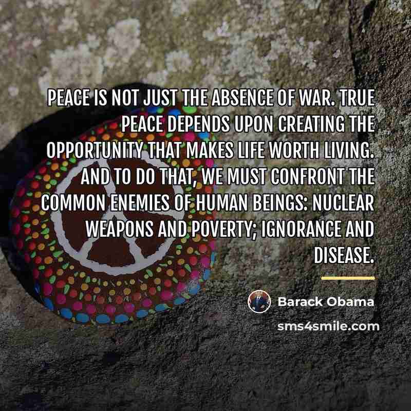 “Peace is not just the absence of war. True peace…” quote by Barack Obama
