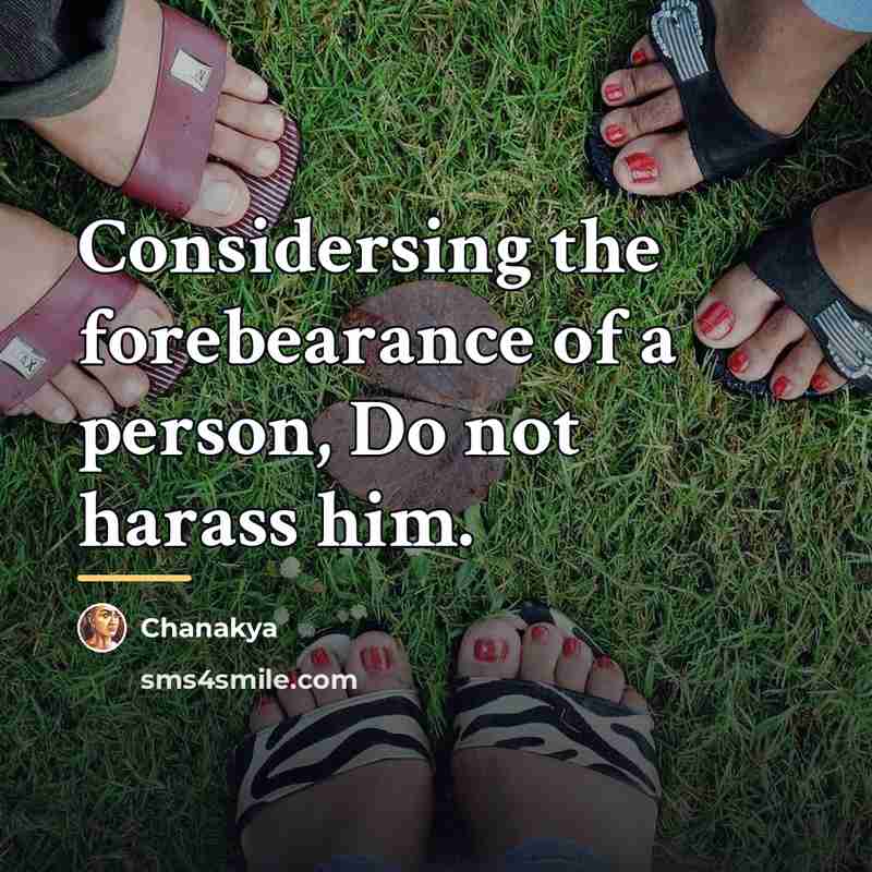 “Considersing the forebearance of a person, Do not harass him.…” quote by Chanakya