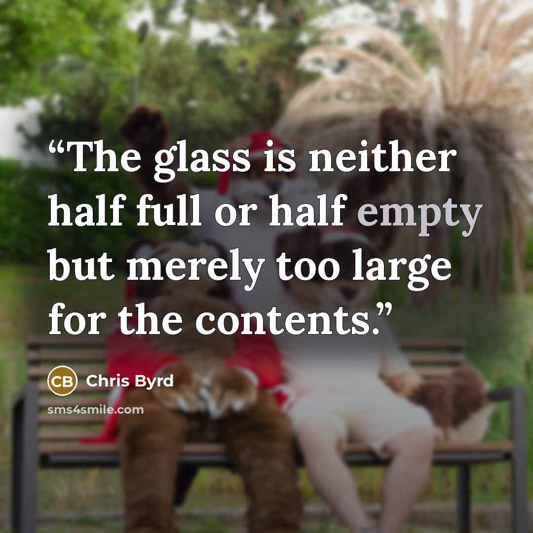 “The glass is neither half full or half empty but merely too large for the contents.” quote by Chris Byrd