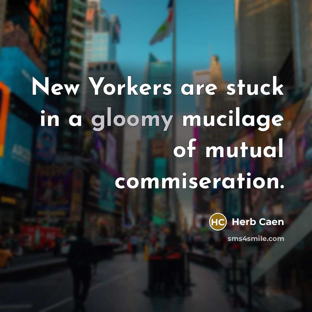“New Yorkers are stuck in a gloomy mucilage of mutual commiseration.” quote by Herb Caen