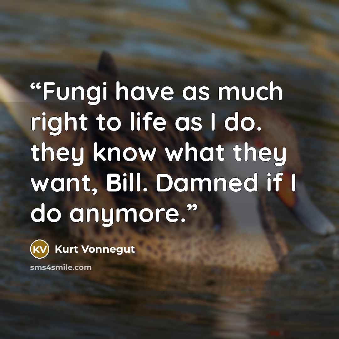 “Fungi have as much right to life as I do. they know what they want, Bill. Damned if I do anymore.” quote by Kurt Vonnegut