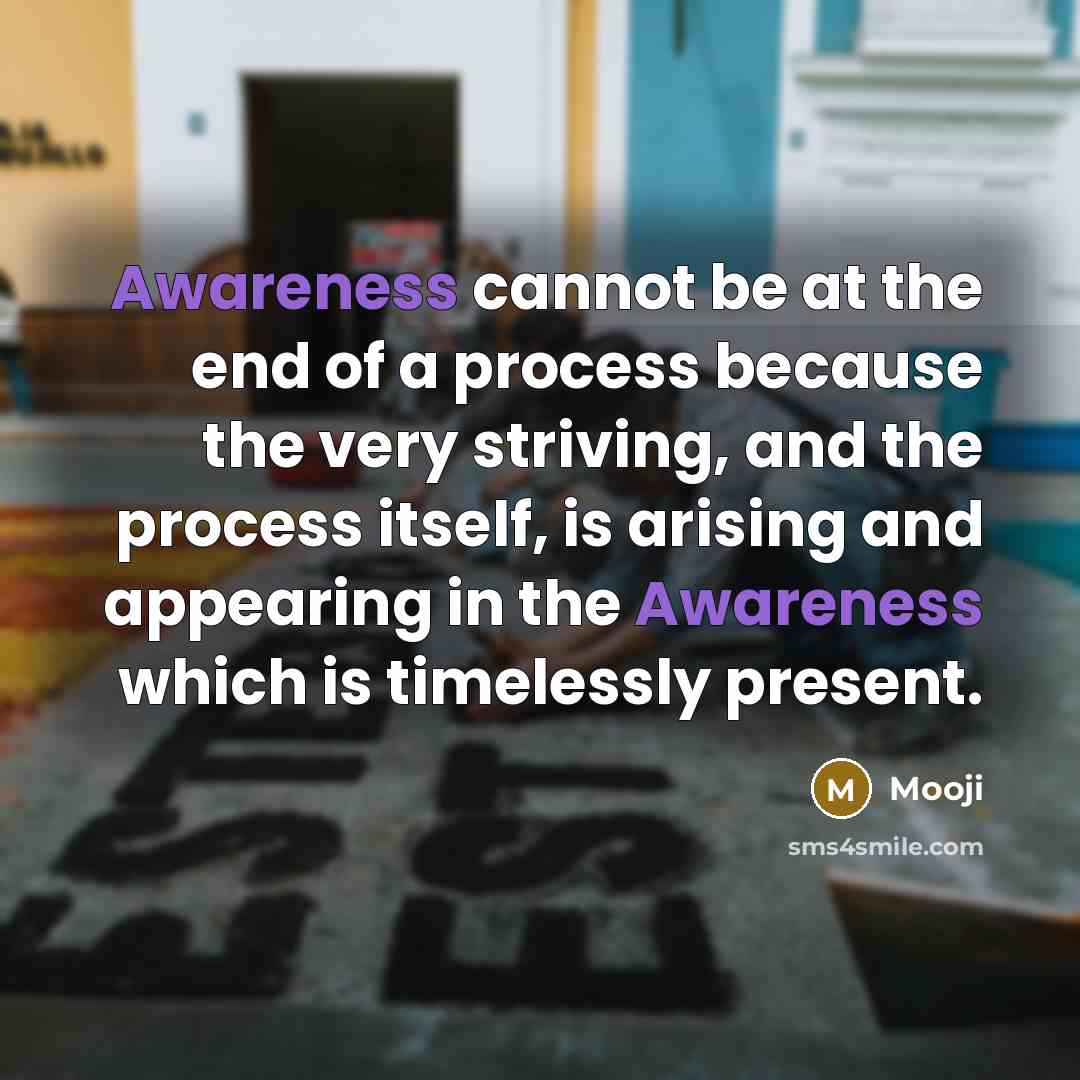 “Awareness cannot be at the end of a process because…” quote by Mooji