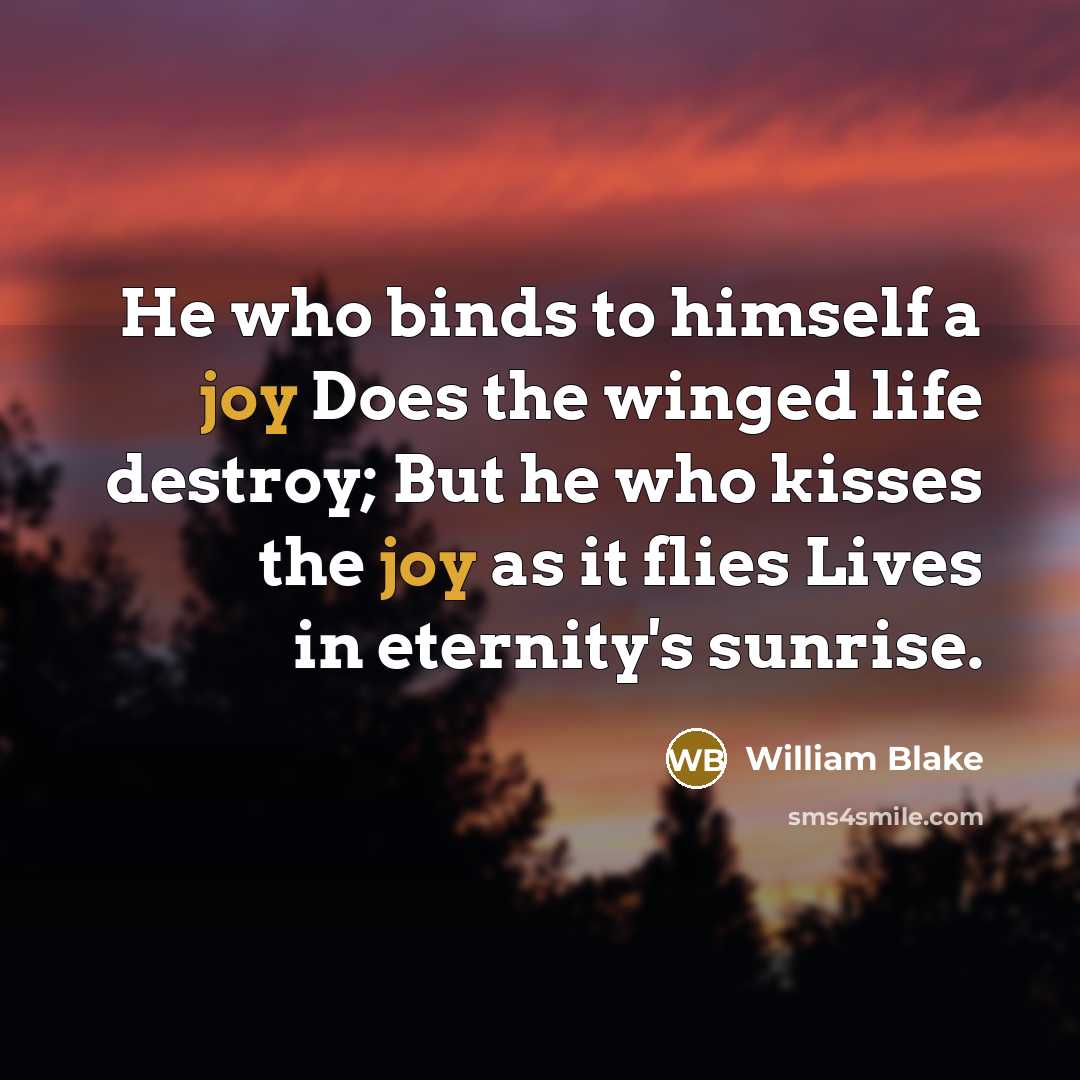 “He who binds to himself a joy Does the winged…” quote by William Blake