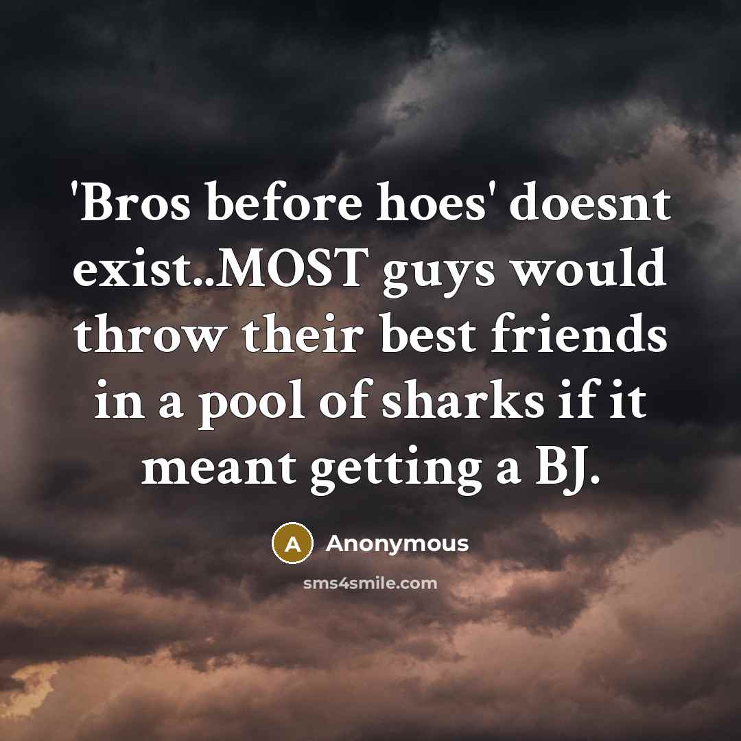 “'Bros before hoes' doesnt exist..MOST guys would throw their best…” quote by Anonymous