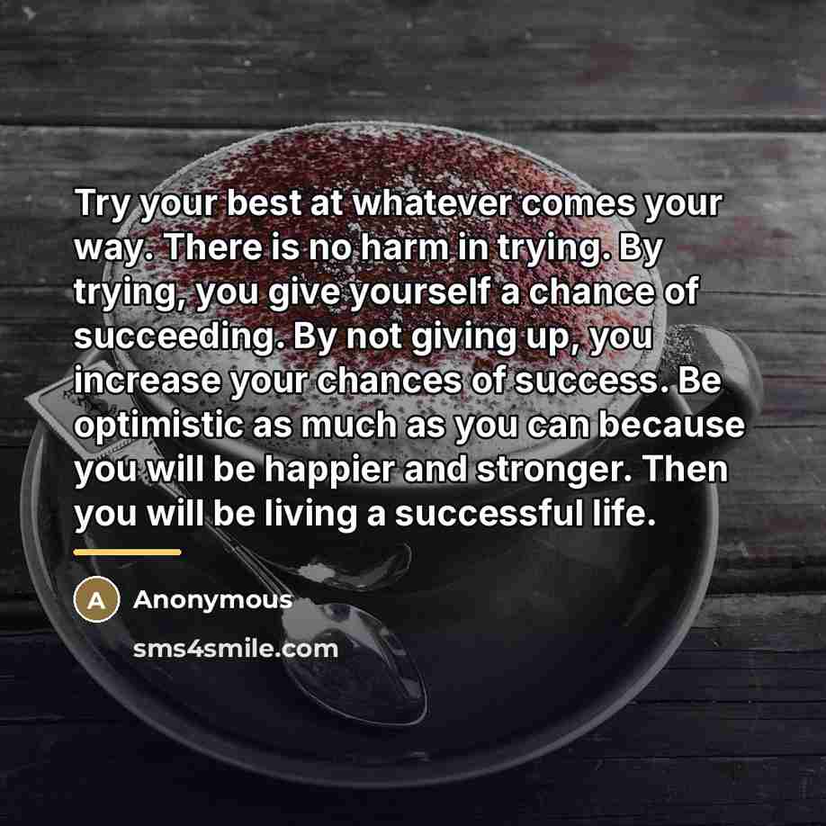 “Try your best at whatever comes your way. There is…” quote by Anonymous