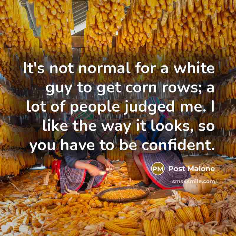 “It's not normal for a white guy to get corn rows; a lot of people judged me. I like the way it looks, so you have to be confident.” quote by Post Malone