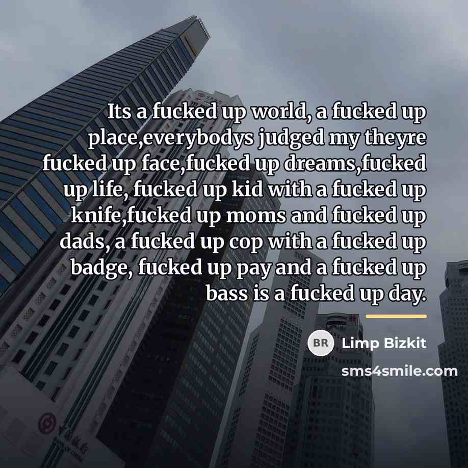 “Its a fucked up world, a fucked up place,everybodys judged…” quote by Limp Bizkit