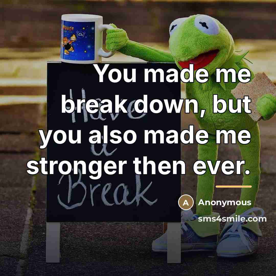 “You made me break down, but you also made me…” quote by Anonymous