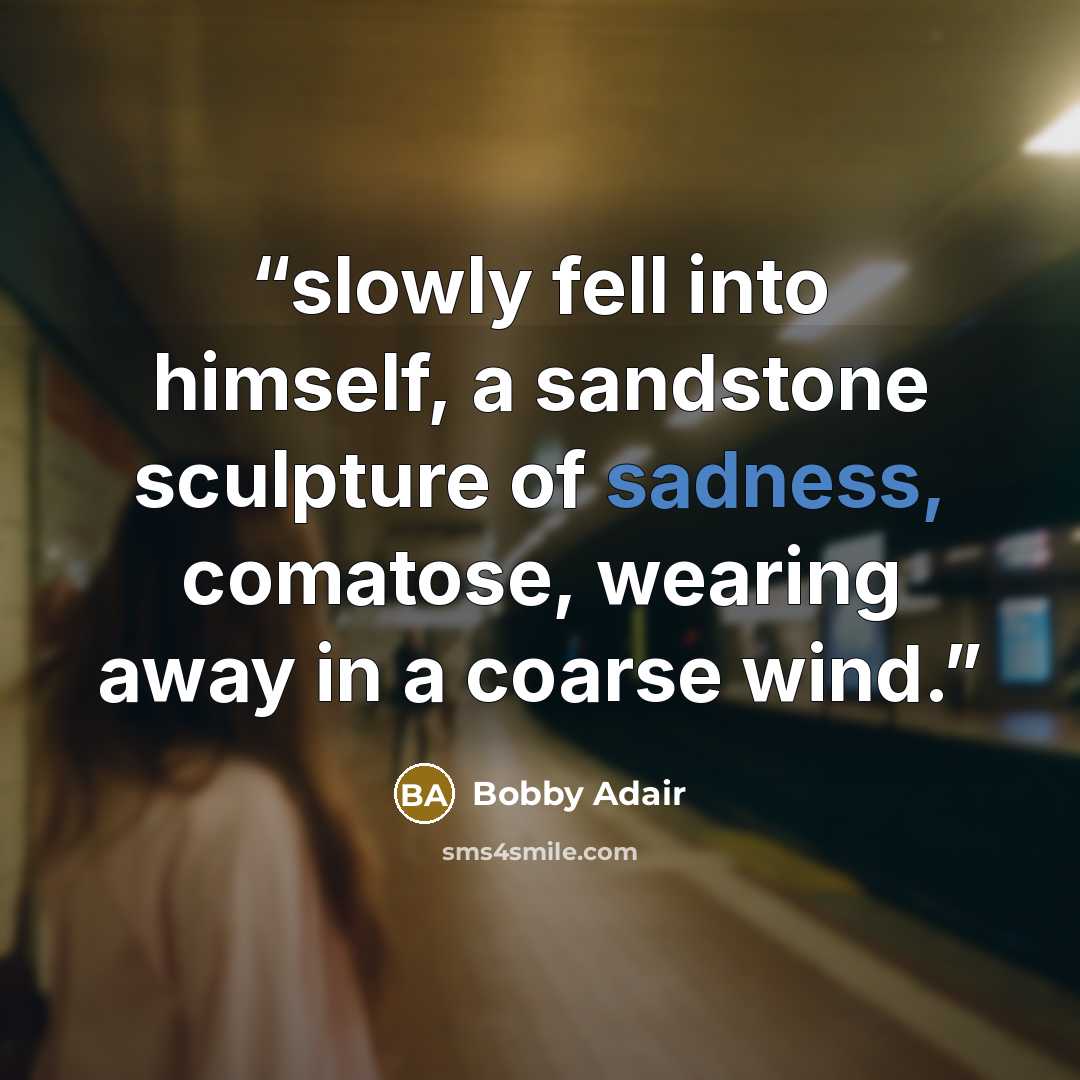 “slowly fell into himself, a sandstone sculpture of sadness, comatose, wearing away in a coarse wind.” quote by Bobby Adair
