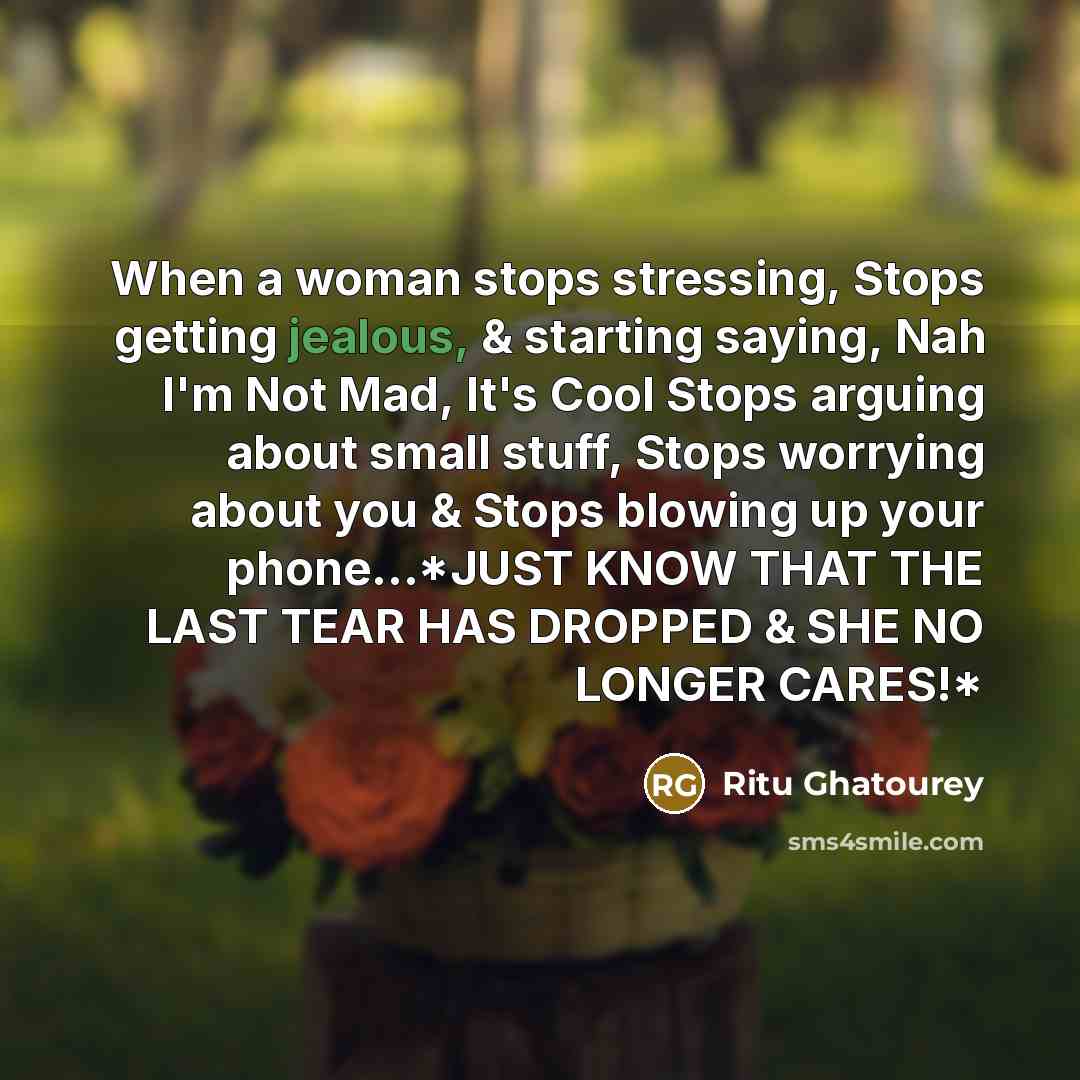 “When a woman stops stressing, Stops getting jealous, & starting…” quote by Ritu Ghatourey