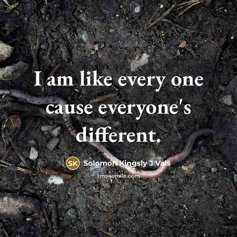 “I am like every one cause everyone's different.” quote by Solomon Kingsly J Vals