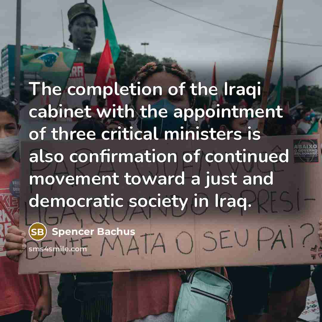 “The completion of the Iraqi cabinet with the appointment of…” quote by Spencer Bachus