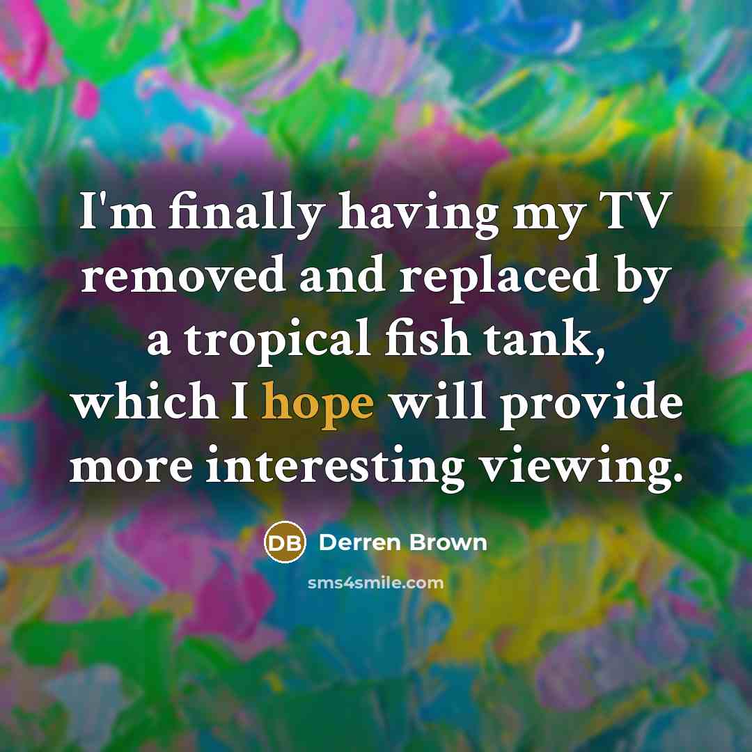 “I'm finally having my TV removed and replaced by a…” quote by Derren Brown