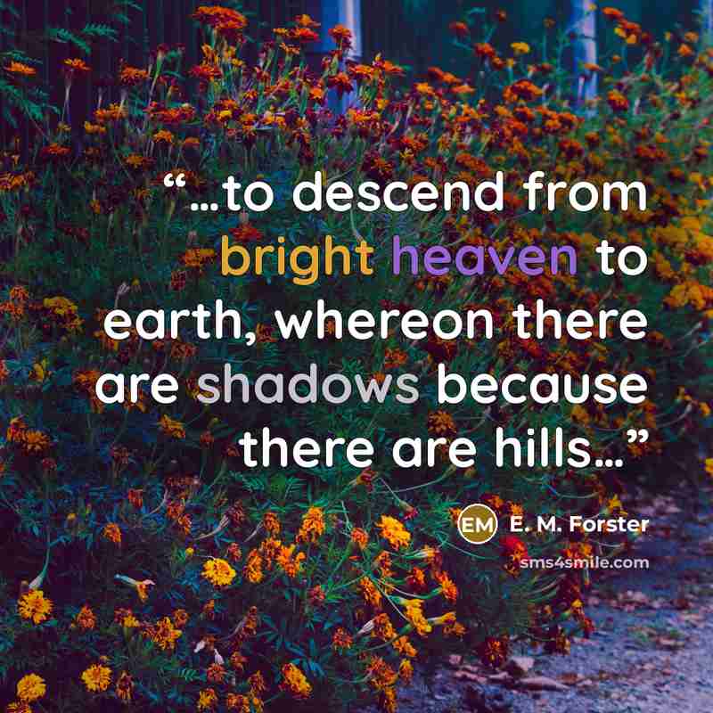 “…to descend from bright heaven to earth, whereon there are shadows because there are hills…” quote by E. M. Forster