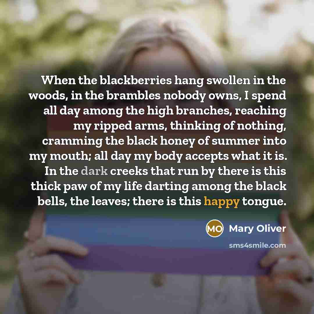 “When the blackberries hang swollen in the woods, in the…” quote by Mary Oliver