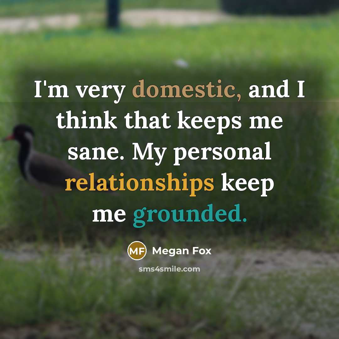 “I'm very domestic, and I think that keeps me sane. My personal relationships keep me grounded.” quote by Megan Fox