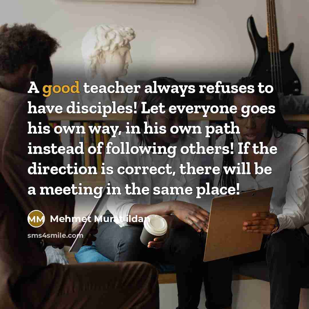 “A good teacher always refuses to have disciples! Let everyone…” quote by Mehmet Murat Ildan