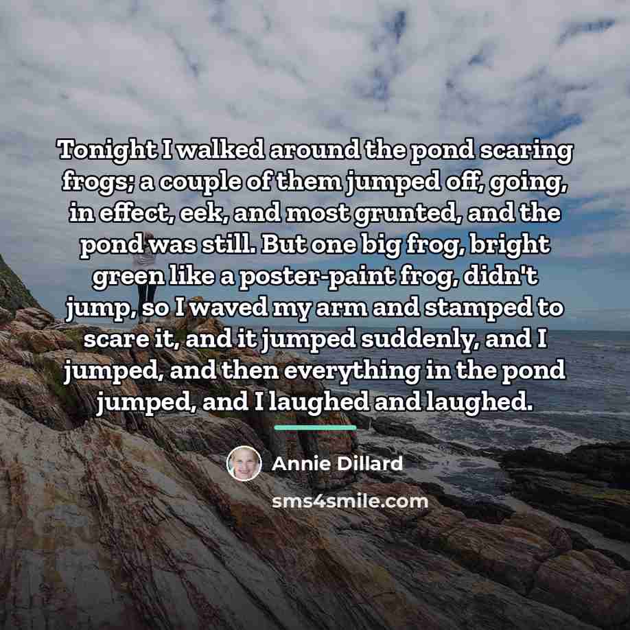 “Tonight I walked around the pond scaring frogs; a couple…” quote by Annie Dillard